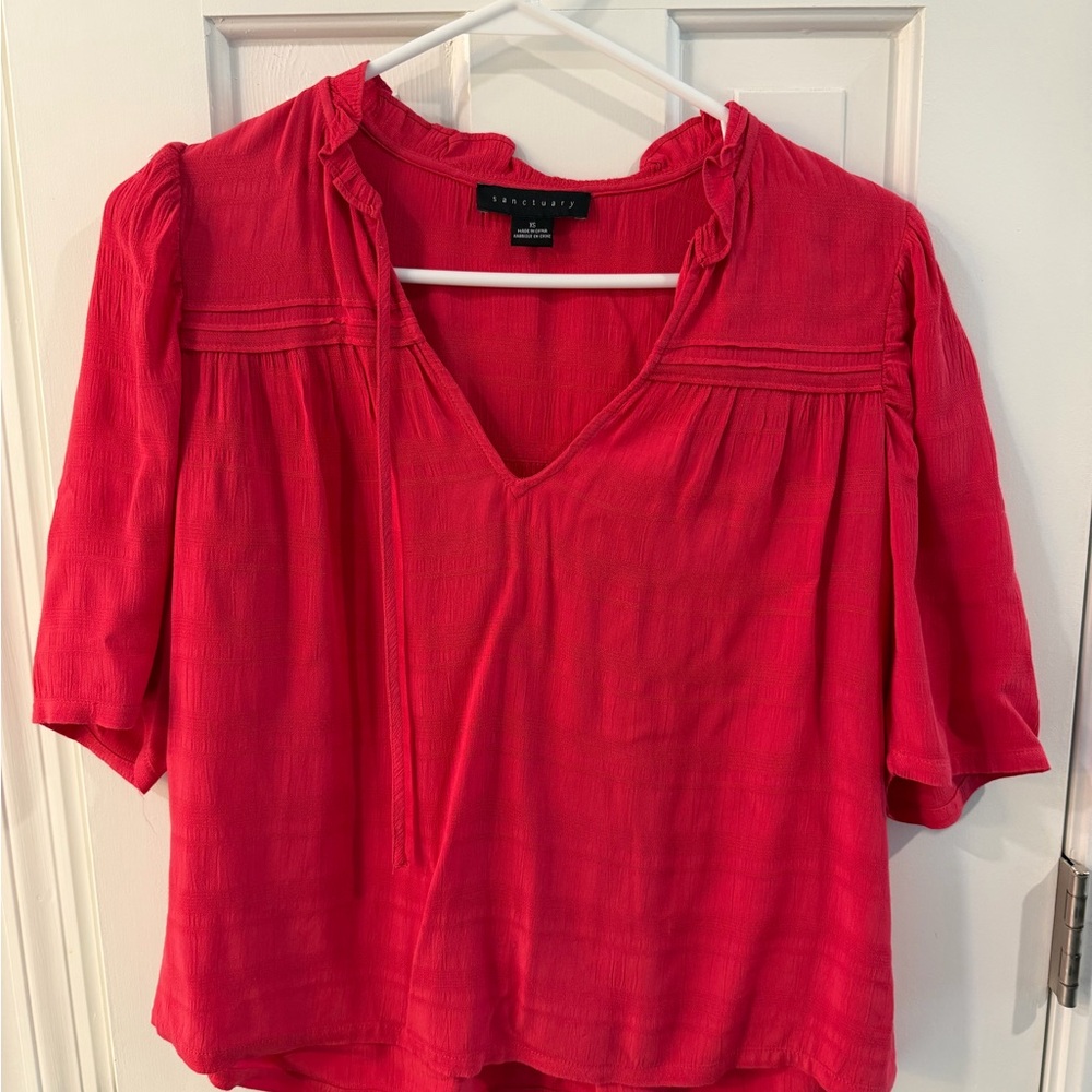 Sanctuary Women's bright pink V-Neck Peasant Blouse